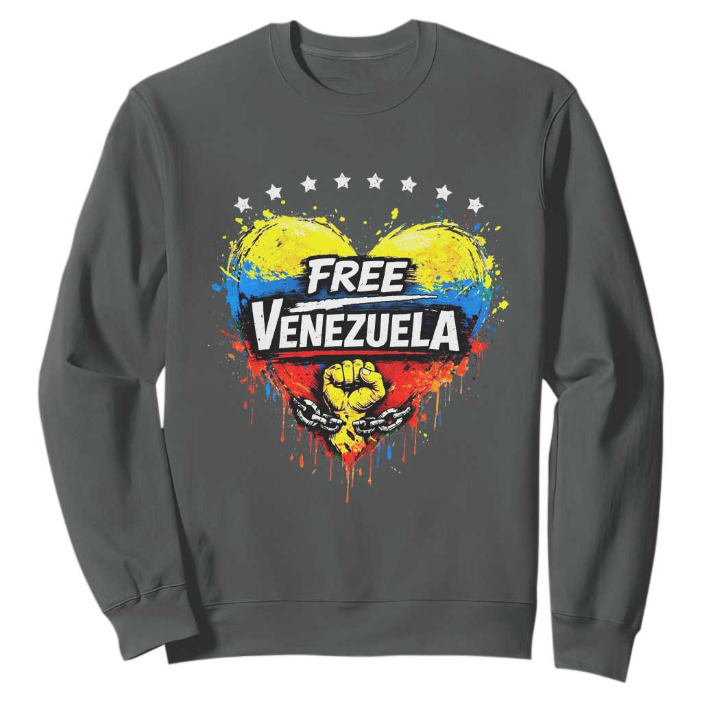 Free Venezuela Sweatshirt Freedom Venezuelan Flag Hand Fist Graphic TS11 Dark Heather Print Your Wear