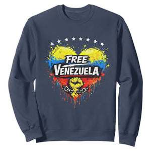 Free Venezuela Sweatshirt Freedom Venezuelan Flag Hand Fist Graphic TS11 Navy Print Your Wear