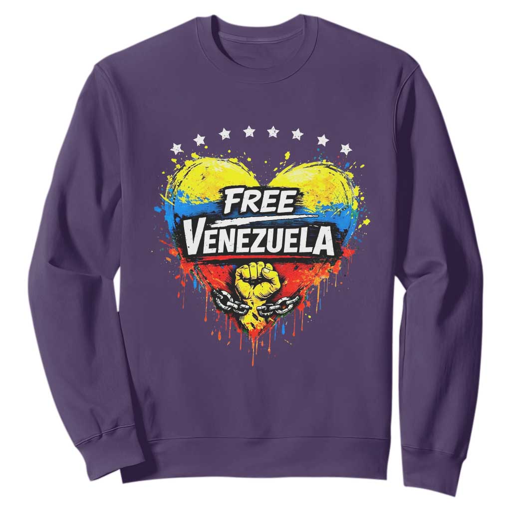 Free Venezuela Sweatshirt Freedom Venezuelan Flag Hand Fist Graphic TS11 Purple Print Your Wear