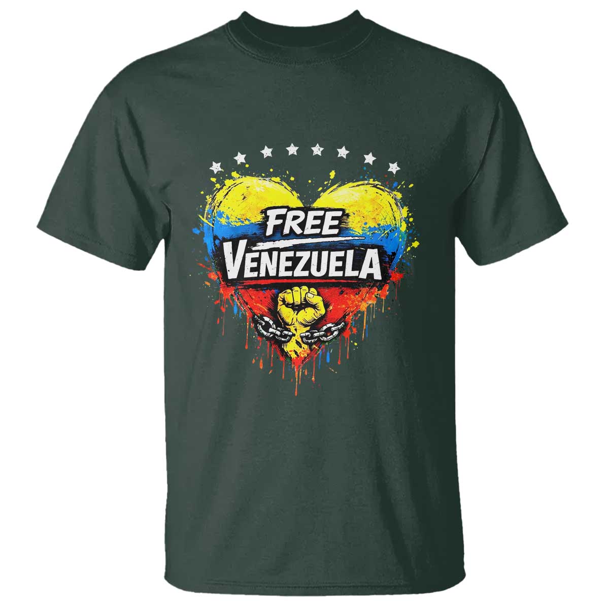Free Venezuela T Shirt Freedom Venezuelan Flag Hand Fist Graphic TS11 Dark Forest Green Print Your Wear