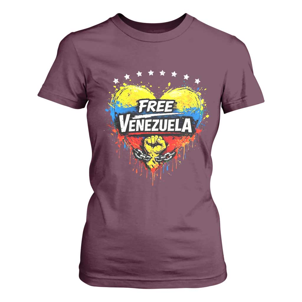 Free Venezuela T Shirt For Women Freedom Venezuelan Flag Hand Fist Graphic TS11 Maroon Print Your Wear