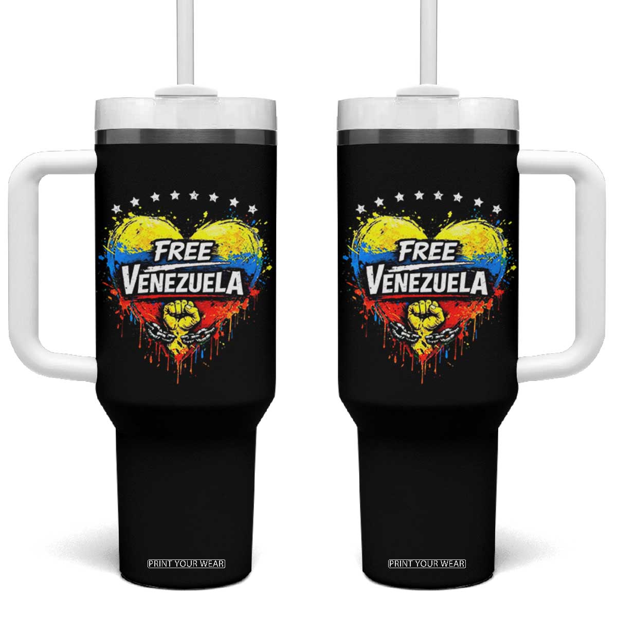 Free Venezuela Tumbler With Handle Freedom Venezuelan Flag Hand Fist Graphic TS11 One Size: 40 oz Black Print Your Wear