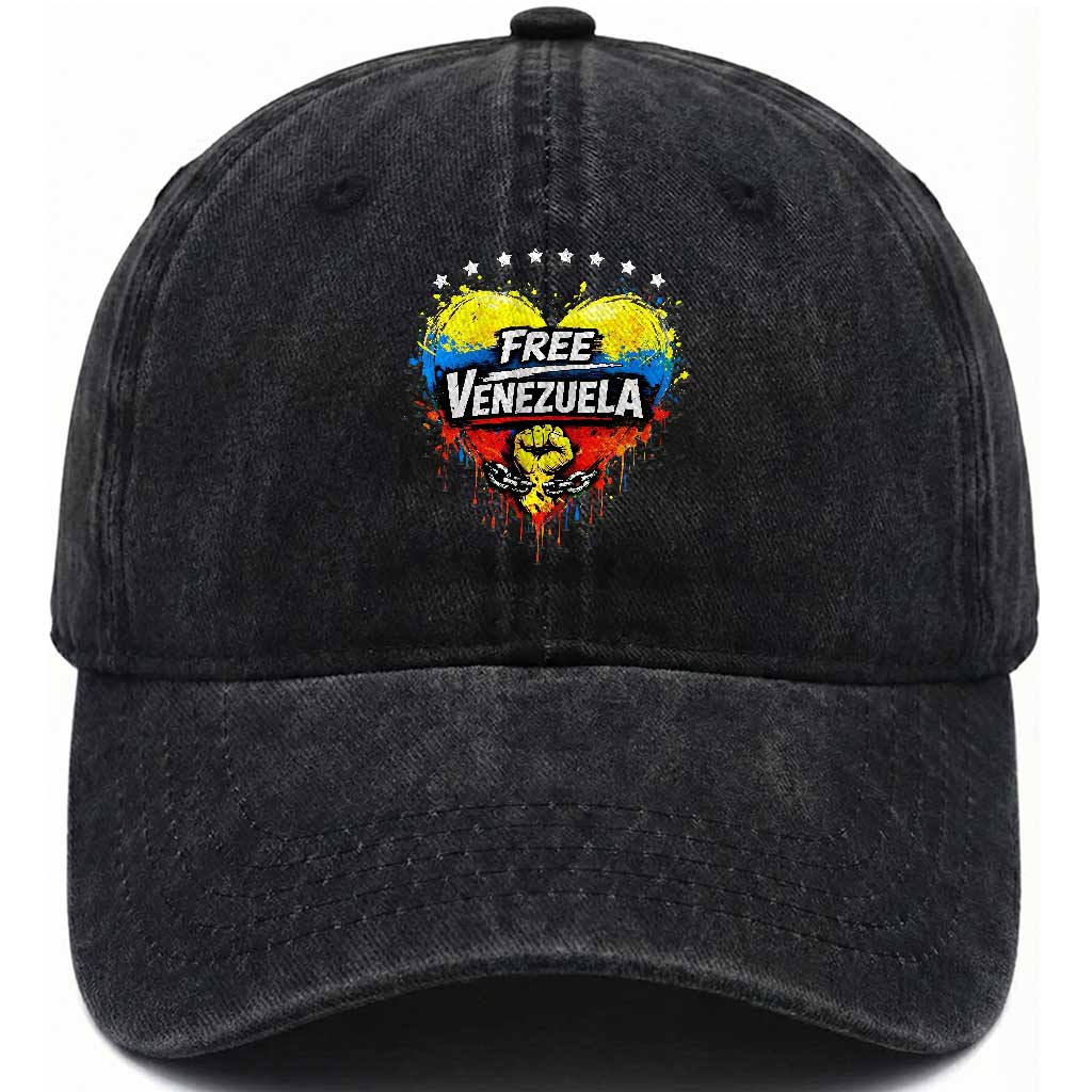Free Venezuela Washed Cotton Baseball Cap Freedom Venezuelan Flag Hand Fist Graphic TS11 Print Your Wear