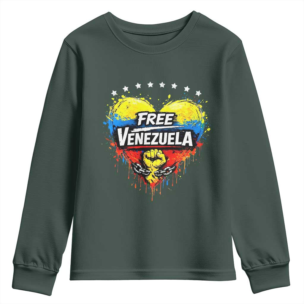Free Venezuela Youth Sweatshirt Freedom Venezuelan Flag Hand Fist Graphic TS11 Dark Forest Green Print Your Wear
