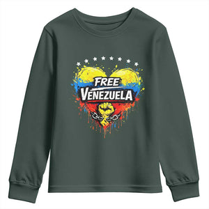 Free Venezuela Youth Sweatshirt Freedom Venezuelan Flag Hand Fist Graphic TS11 Dark Forest Green Print Your Wear
