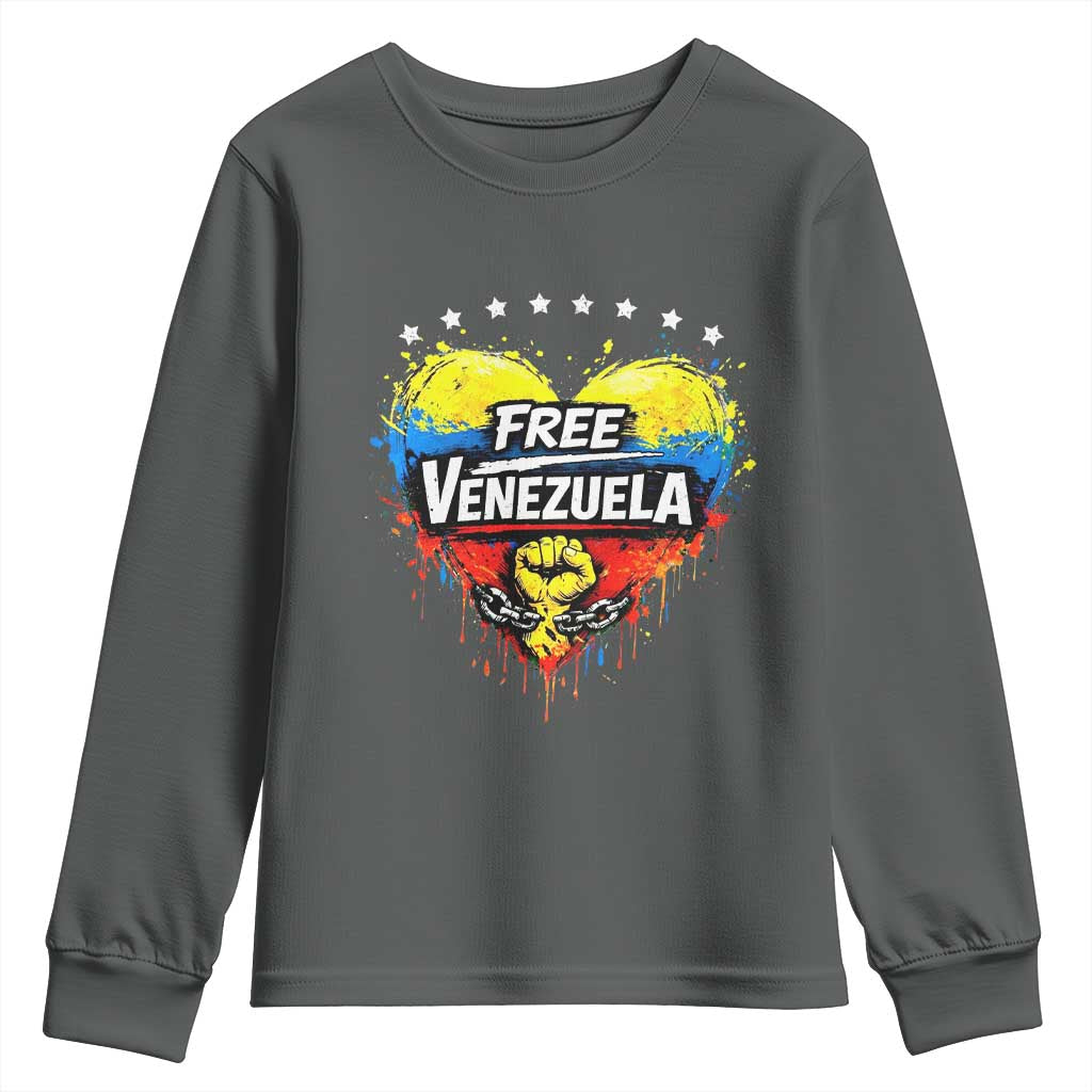 Free Venezuela Youth Sweatshirt Freedom Venezuelan Flag Hand Fist Graphic TS11 Dark Heather Print Your Wear