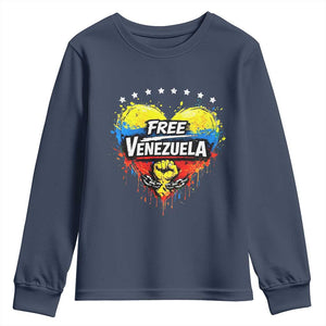 Free Venezuela Youth Sweatshirt Freedom Venezuelan Flag Hand Fist Graphic TS11 Navy Print Your Wear