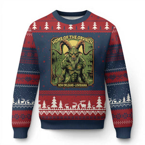Grunch Road Monster Ugly Christmas Sweater Home Of The Grunch Nola Louisiana TS11 Navy Red Print Your Wear