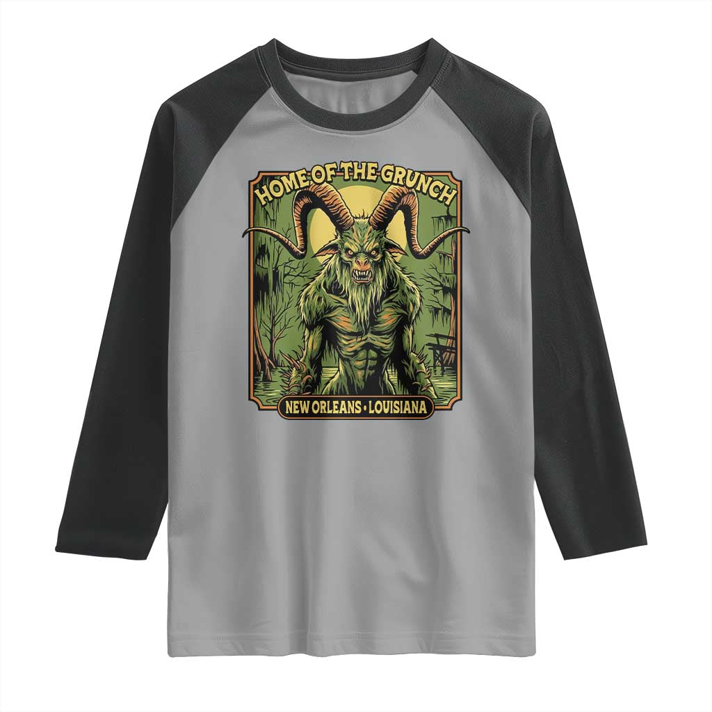Grunch Road Monster Raglan Shirt Home Of The Grunch Nola Louisiana TS11 Sport Gray Black Print Your Wear