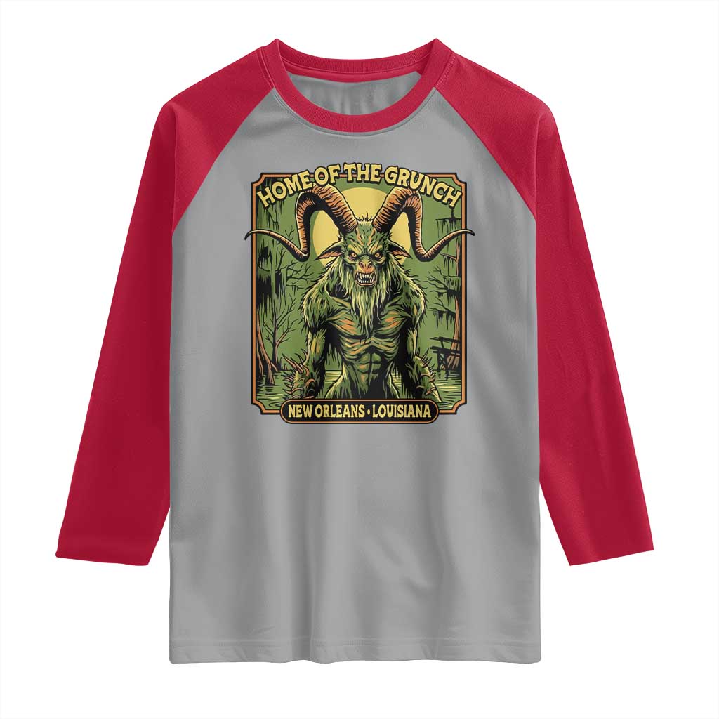 Grunch Road Monster Raglan Shirt Home Of The Grunch Nola Louisiana TS11 Sport Gray Red Print Your Wear