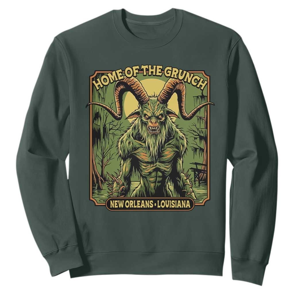 Grunch Road Monster Sweatshirt Home Of The Grunch Nola Louisiana TS11 Dark Forest Green Print Your Wear