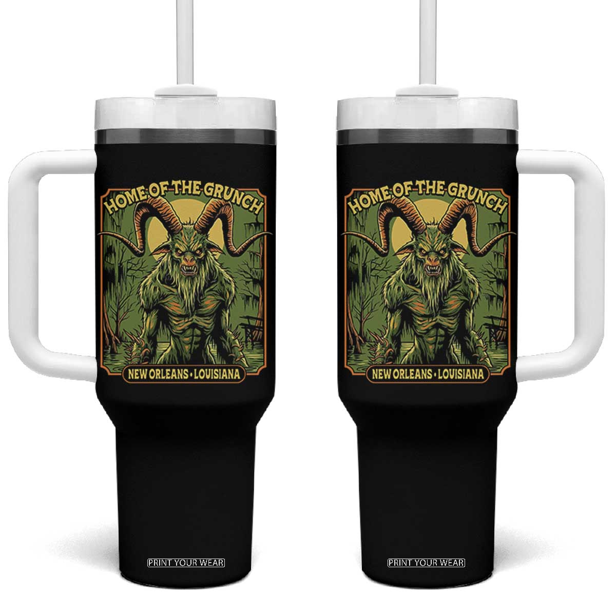 Grunch Road Monster Tumbler With Handle Home Of The Grunch Nola Louisiana TS11 One Size: 40 oz Black Print Your Wear