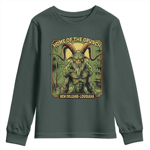 Grunch Road Monster Youth Sweatshirt Home Of The Grunch Nola Louisiana TS11 Dark Forest Green Print Your Wear
