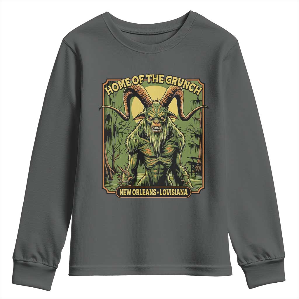 Grunch Road Monster Youth Sweatshirt Home Of The Grunch Nola Louisiana TS11 Dark Heather Print Your Wear