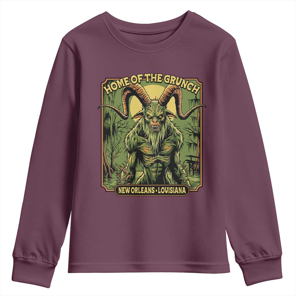 Grunch Road Monster Youth Sweatshirt Home Of The Grunch Nola Louisiana TS11 Maroon Print Your Wear