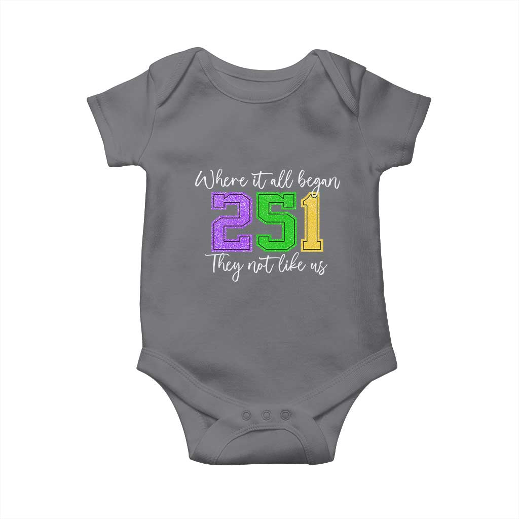 251 Mardi Gras Mobile Alabama Baby Onesie Where It All Began Fat Tuesday Carnival Glitter Print TS11 Charcoal Print Your Wear