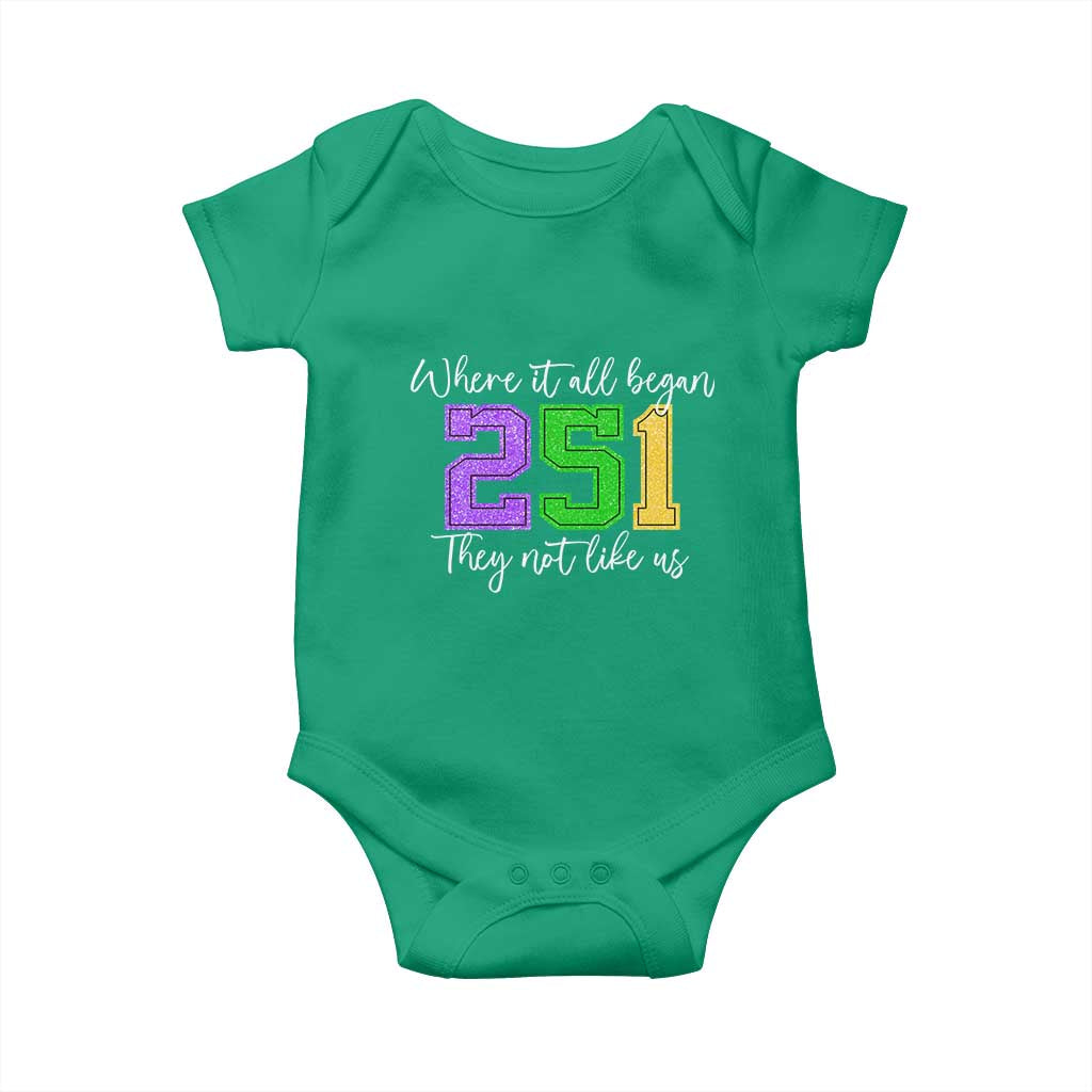 251 Mardi Gras Mobile Alabama Baby Onesie Where It All Began Fat Tuesday Carnival Glitter Print TS11 Irish Green Print Your Wear