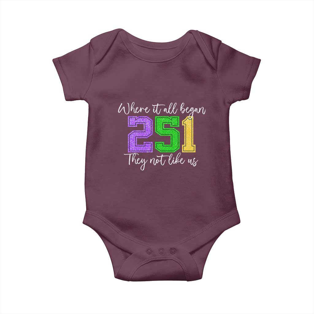 251 Mardi Gras Mobile Alabama Baby Onesie Where It All Began Fat Tuesday Carnival Glitter Print TS11 Maroon Print Your Wear