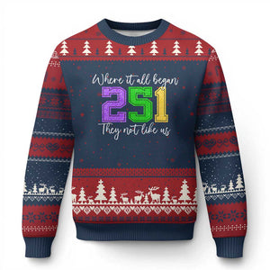 251 Mardi Gras Mobile Alabama Ugly Christmas Sweater Where It All Began Fat Tuesday Carnival Glitter Print TS11 Navy Red Print Your Wear