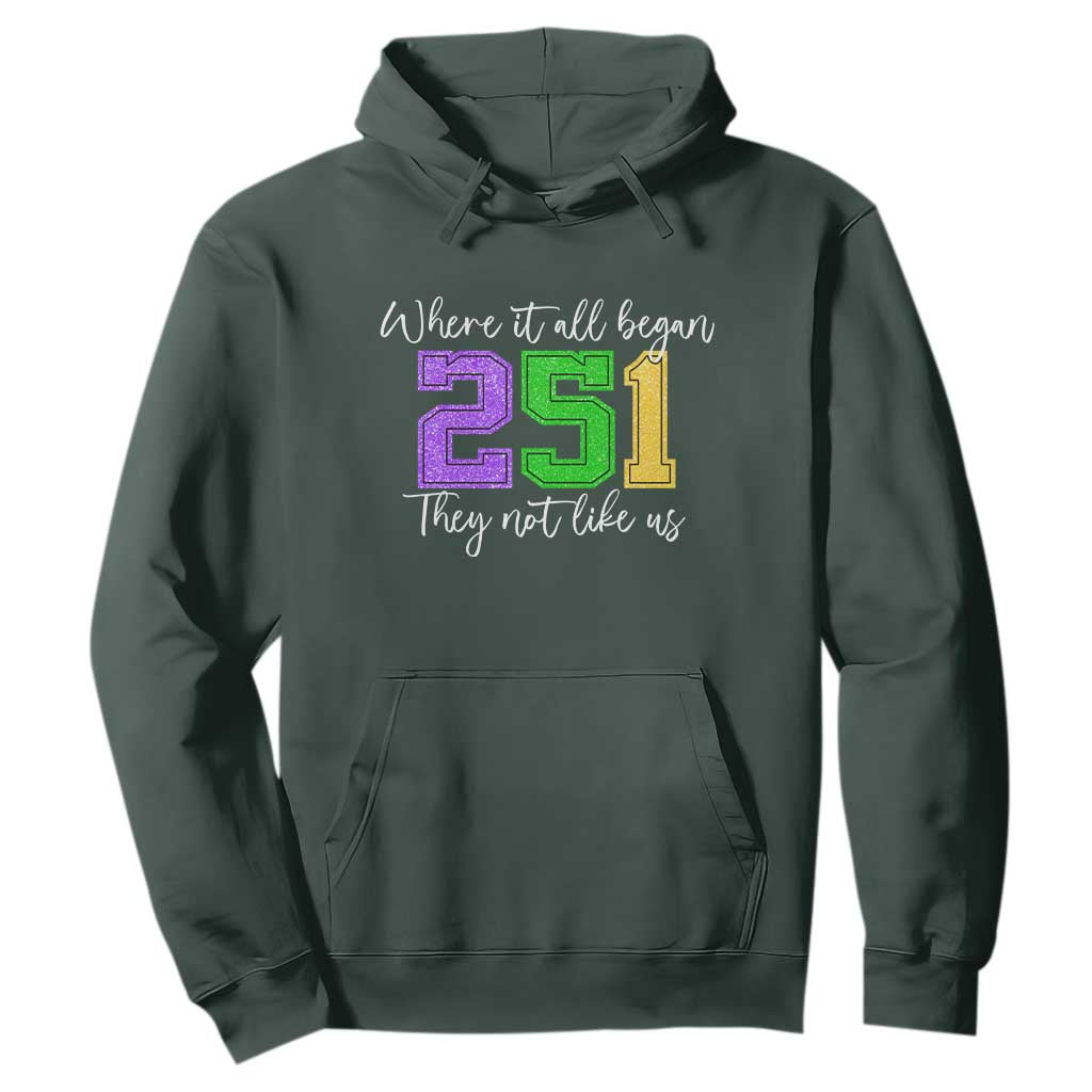 251 Mardi Gras Mobile Alabama Hoodie Where It All Began Fat Tuesday Carnival Glitter Print TS11 Dark Forest Green Print Your Wear