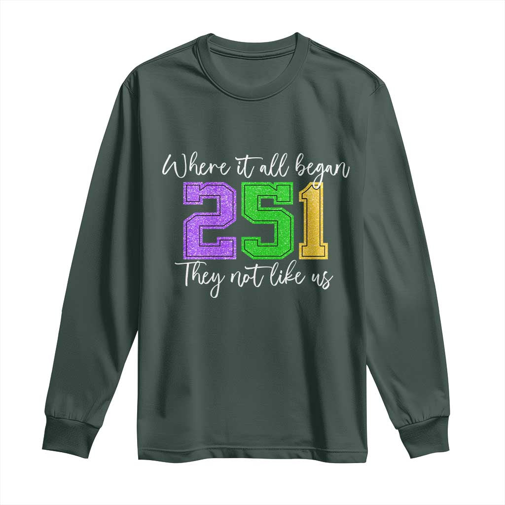 251 Mardi Gras Mobile Alabama Long Sleeve Shirt Where It All Began Fat Tuesday Carnival Glitter Print TS11 Dark Forest Green Print Your Wear