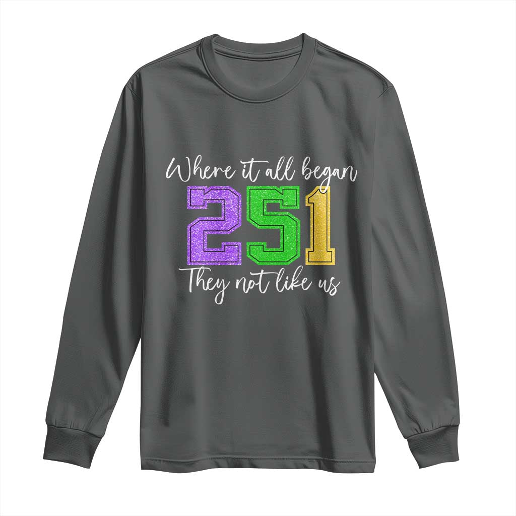 251 Mardi Gras Mobile Alabama Long Sleeve Shirt Where It All Began Fat Tuesday Carnival Glitter Print TS11 Dark Heather Print Your Wear