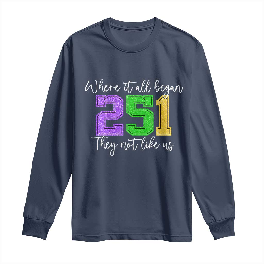 251 Mardi Gras Mobile Alabama Long Sleeve Shirt Where It All Began Fat Tuesday Carnival Glitter Print TS11 Navy Print Your Wear