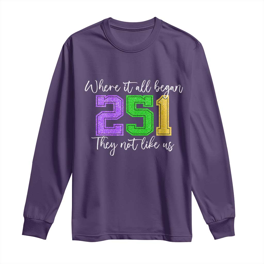 251 Mardi Gras Mobile Alabama Long Sleeve Shirt Where It All Began Fat Tuesday Carnival Glitter Print TS11 Purple Print Your Wear