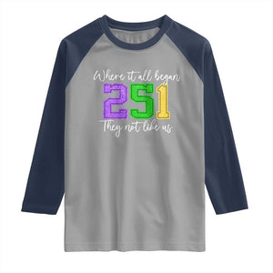 251 Mardi Gras Mobile Alabama Raglan Shirt Where It All Began Fat Tuesday Carnival Glitter Print TS11 Sport Gray Navy Print Your Wear