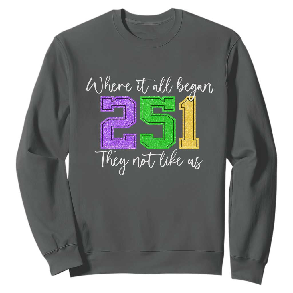 251 Mardi Gras Mobile Alabama Sweatshirt Where It All Began Fat Tuesday Carnival Glitter Print TS11 Dark Heather Print Your Wear