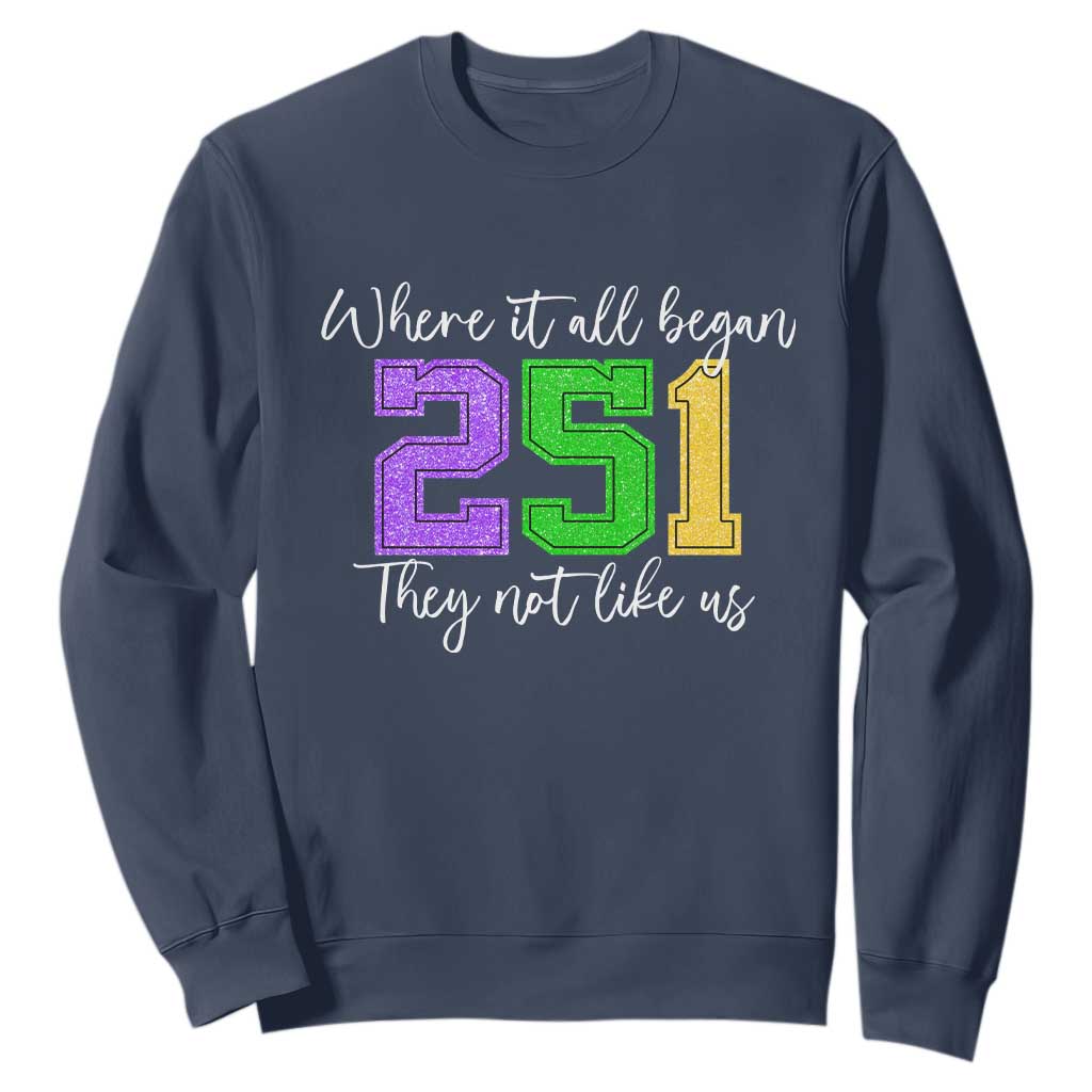 251 Mardi Gras Mobile Alabama Sweatshirt Where It All Began Fat Tuesday Carnival Glitter Print TS11 Navy Print Your Wear