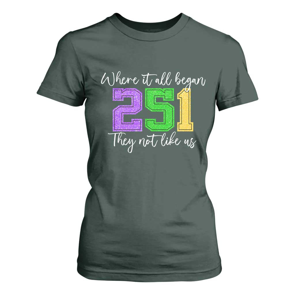 251 Mardi Gras Mobile Alabama T Shirt For Women Where It All Began Fat Tuesday Carnival Glitter Print TS11 Dark Forest Green Print Your Wear