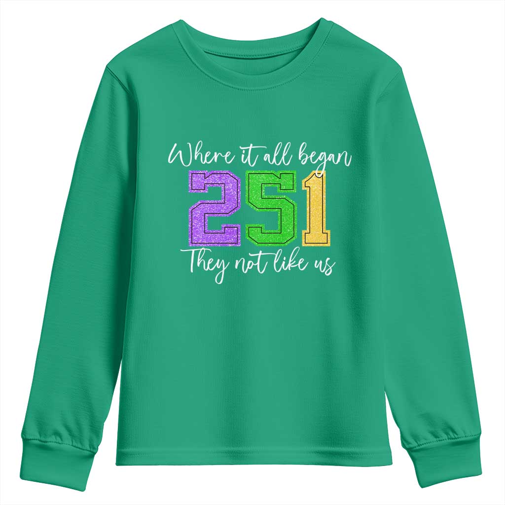 251 Mardi Gras Mobile Alabama Youth Sweatshirt Where It All Began Fat Tuesday Carnival Glitter Print TS11 Irish Green Print Your Wear