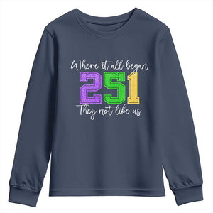 251 Mardi Gras Mobile Alabama Youth Sweatshirt Where It All Began Fat Tuesday Carnival Glitter Print TS11 Navy Print Your Wear