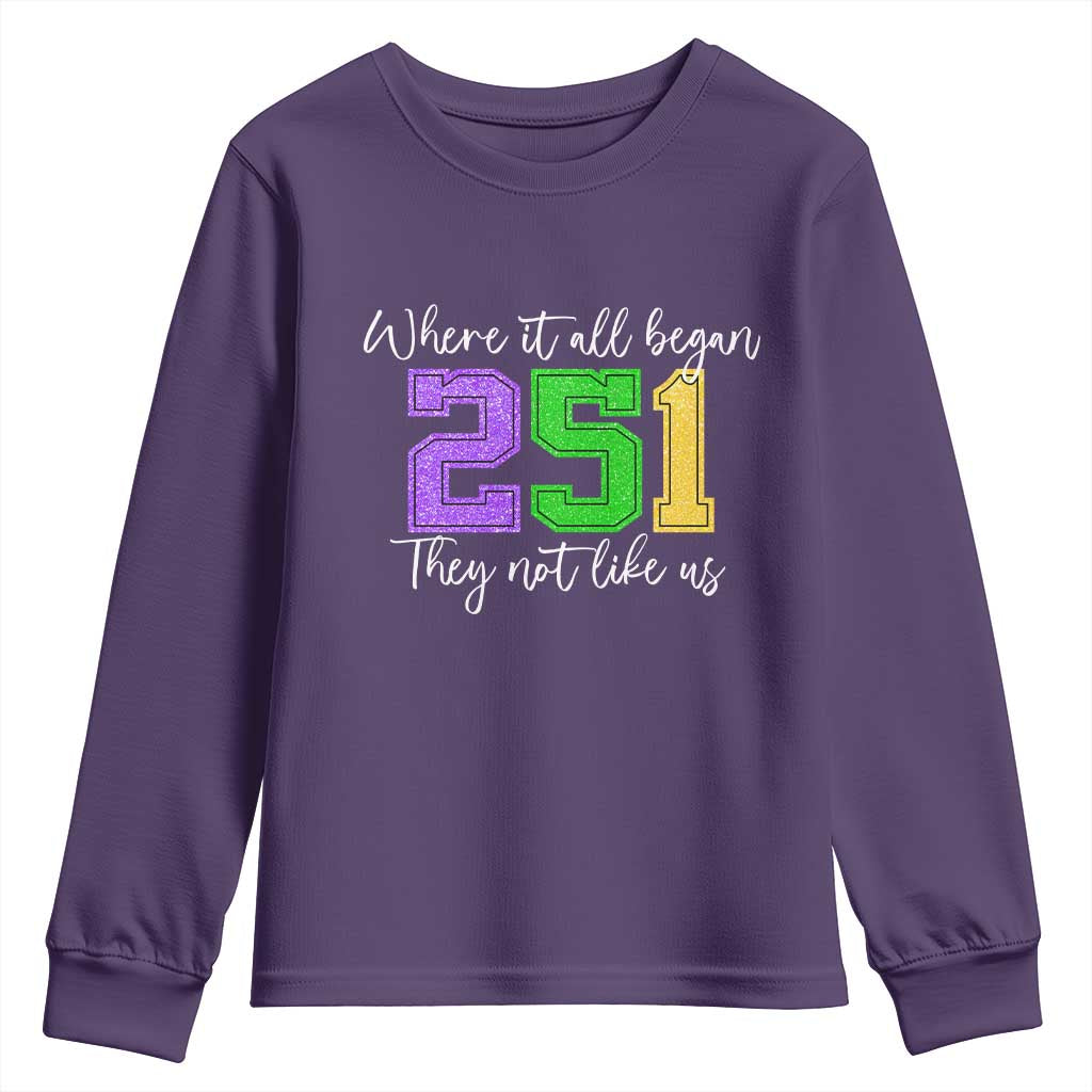 251 Mardi Gras Mobile Alabama Youth Sweatshirt Where It All Began Fat Tuesday Carnival Glitter Print TS11 Purple Print Your Wear