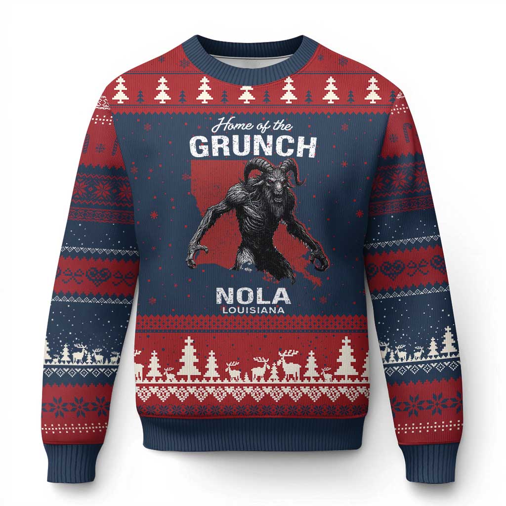 Home Of The Grunch Nola Louisiana Ugly Christmas Sweater New Orleans Urban Legend TS11 Navy Red Print Your Wear