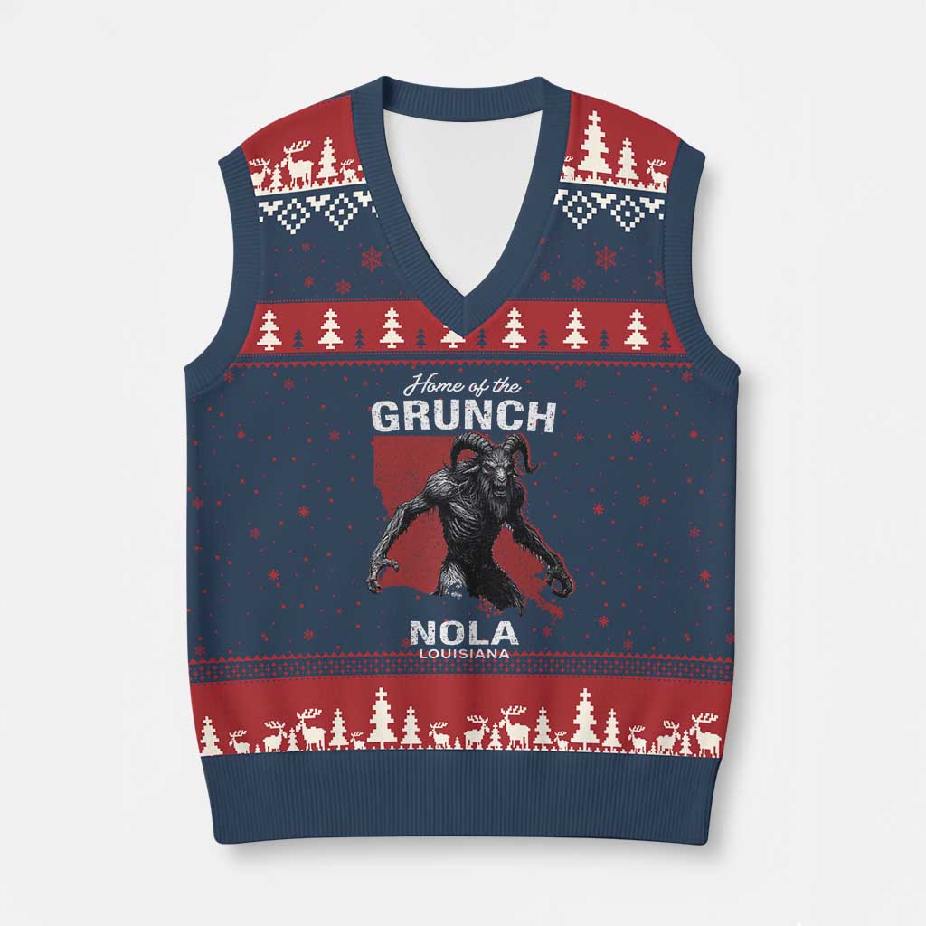 Home Of The Grunch Nola Louisiana V-Neck Knit Sweater Vest New Orleans Urban Legend TS11 Navy Red Print Your Wear