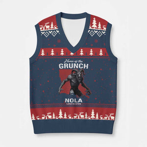 Home Of The Grunch Nola Louisiana V-Neck Knit Sweater Vest New Orleans Urban Legend TS11 Navy Red Print Your Wear