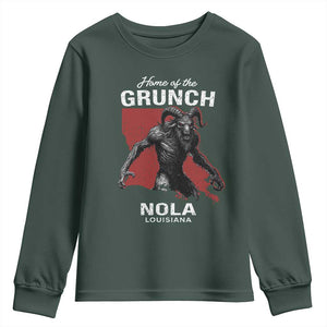 Home Of The Grunch Nola Louisiana Youth Sweatshirt New Orleans Urban Legend TS11 Dark Forest Green Print Your Wear
