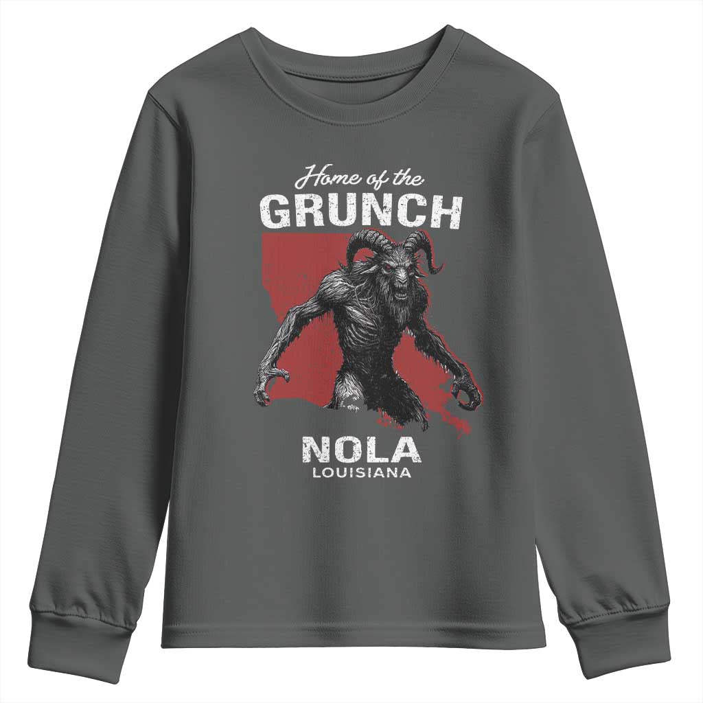 Home Of The Grunch Nola Louisiana Youth Sweatshirt New Orleans Urban Legend TS11 Dark Heather Print Your Wear