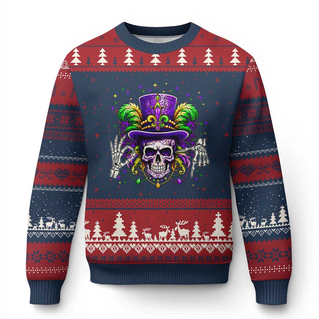 Mardi Gras Skull 67 Six Seven Meme New Orleans Witch Doctor Voodoo Ugly Christmas Sweater TS11 Navy Red Print Your Wear