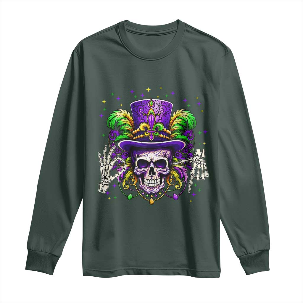 Mardi Gras Skull 67 Six Seven Meme New Orleans Witch Doctor Voodoo Long Sleeve Shirt TS11 Dark Forest Green Print Your Wear