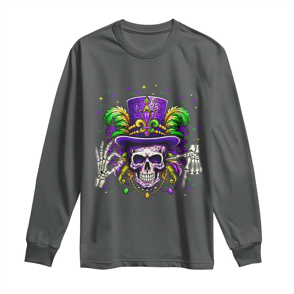 Mardi Gras Skull 67 Six Seven Meme New Orleans Witch Doctor Voodoo Long Sleeve Shirt TS11 Dark Heather Print Your Wear