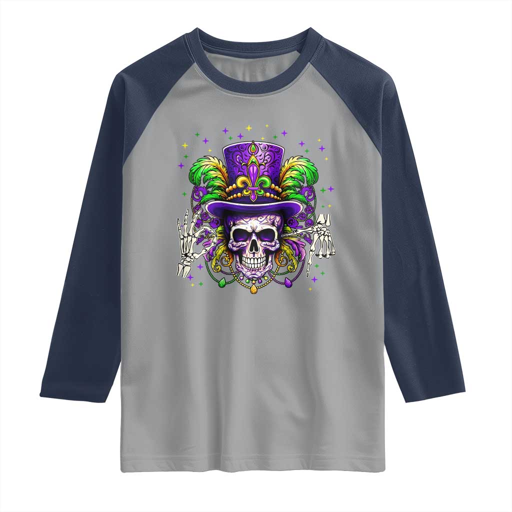 Mardi Gras Skull 67 Six Seven Meme New Orleans Witch Doctor Voodoo Raglan Shirt TS11 Sport Gray Navy Print Your Wear