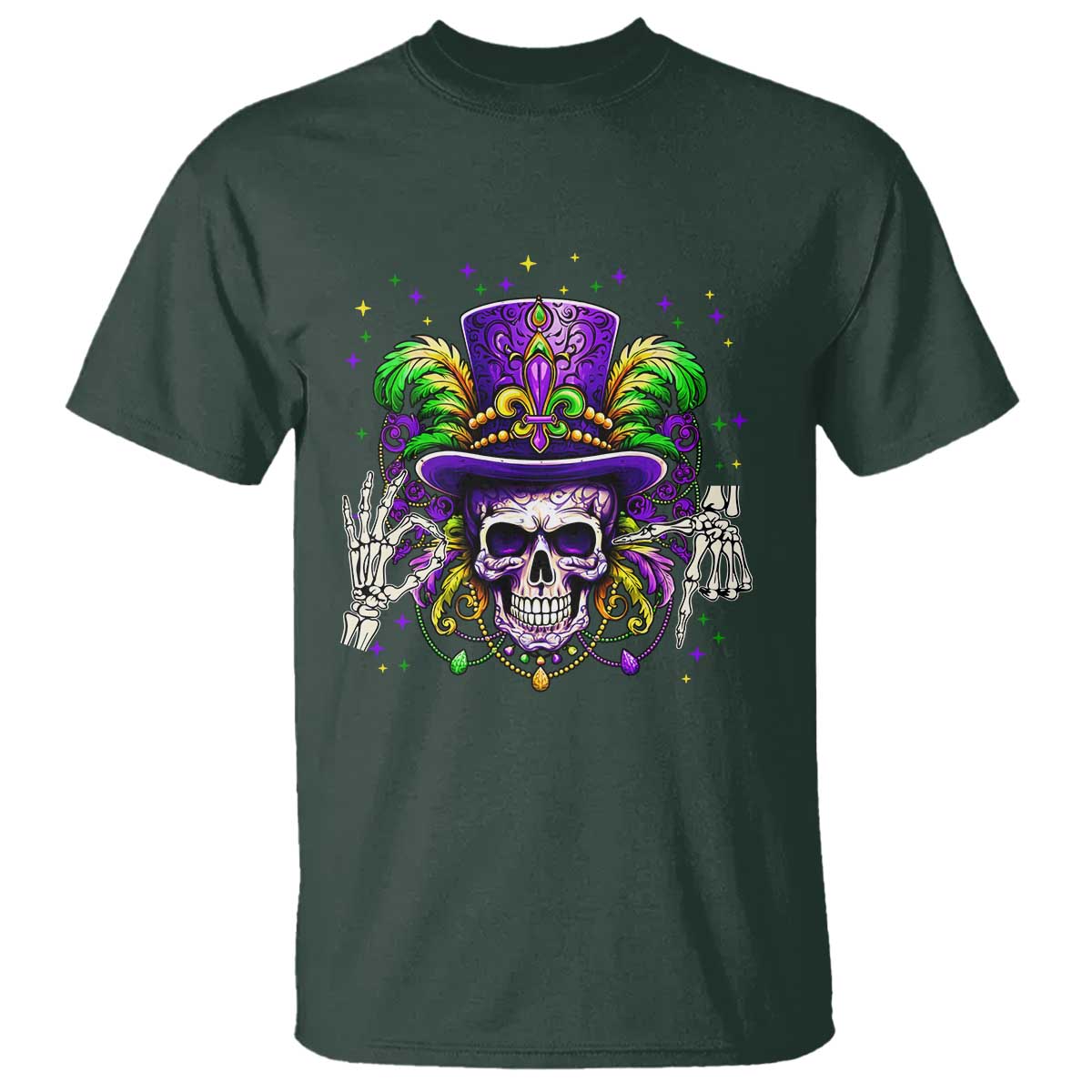 Mardi Gras Skull 67 Six Seven Meme New Orleans Witch Doctor Voodoo T Shirt TS11 Dark Forest Green Print Your Wear