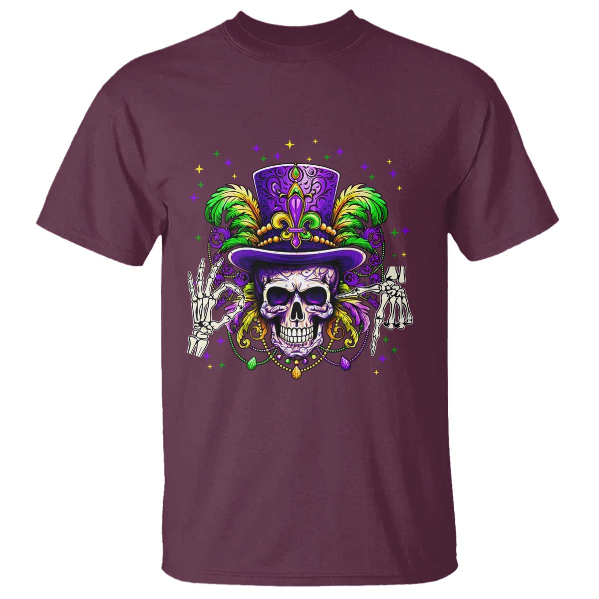 Mardi Gras Skull 67 Six Seven Meme New Orleans Witch Doctor Voodoo T Shirt TS11 Maroon Print Your Wear