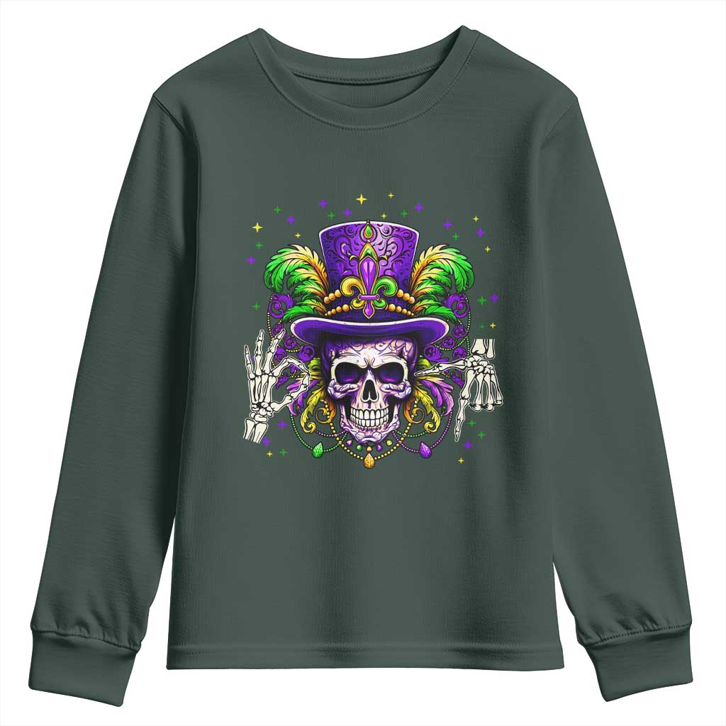 Mardi Gras Skull 67 Six Seven Meme New Orleans Witch Doctor Voodoo Youth Sweatshirt TS11 Dark Forest Green Print Your Wear