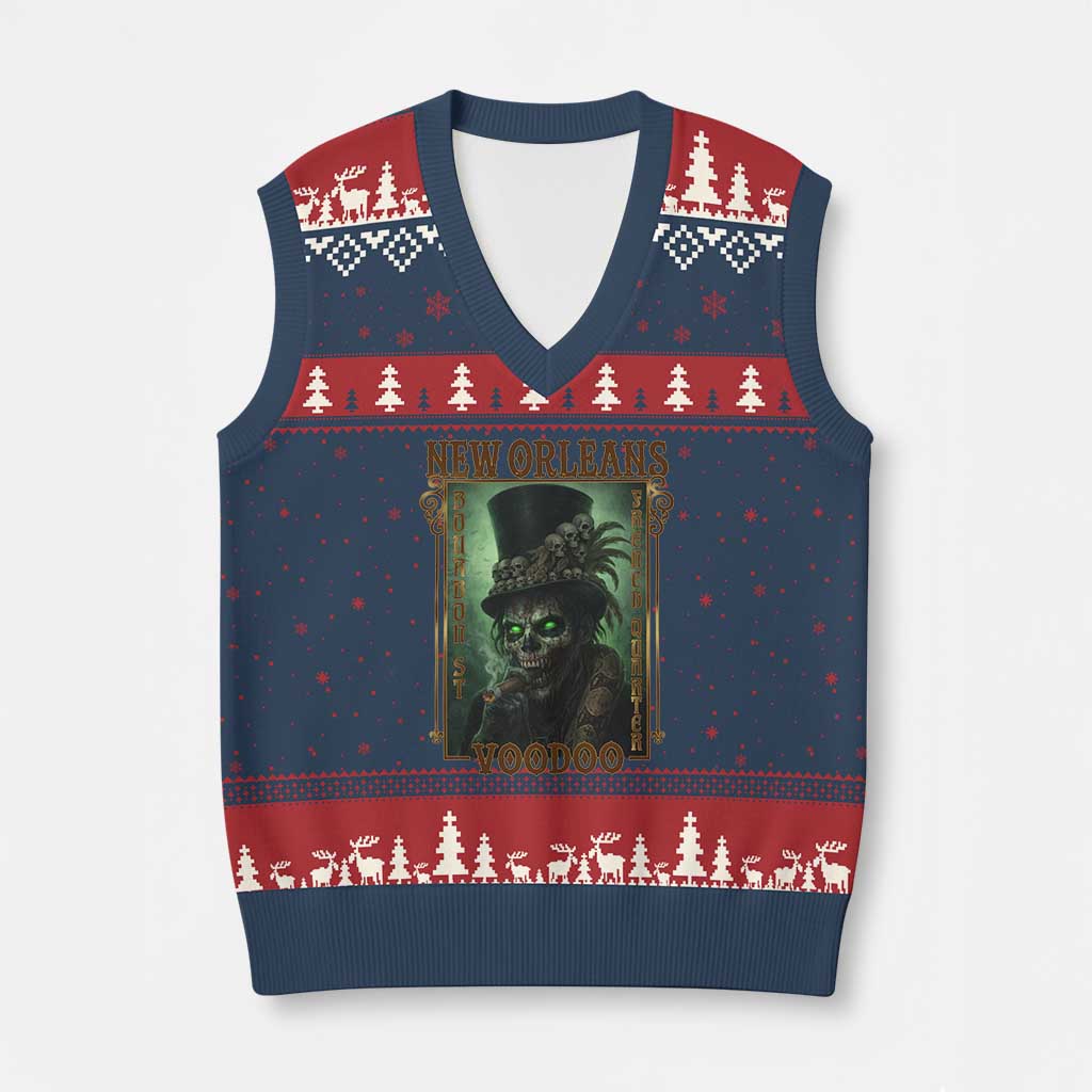 New Orleans Voodoo V-Neck Knit Sweater Vest Bourbon Street French Quarter Creepy Occult Lover TS11 Navy Red Print Your Wear