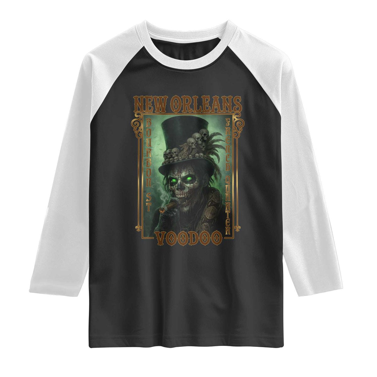 New Orleans Voodoo Raglan Shirt Bourbon Street French Quarter Creepy Occult Lover TS11 Black White Print Your Wear