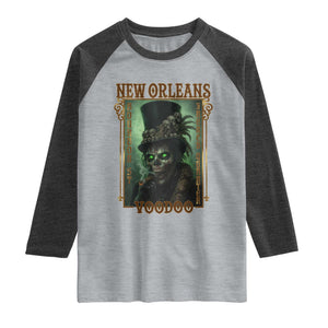 New Orleans Voodoo Raglan Shirt Bourbon Street French Quarter Creepy Occult Lover TS11 Heather Gray Heather Charcoal Print Your Wear